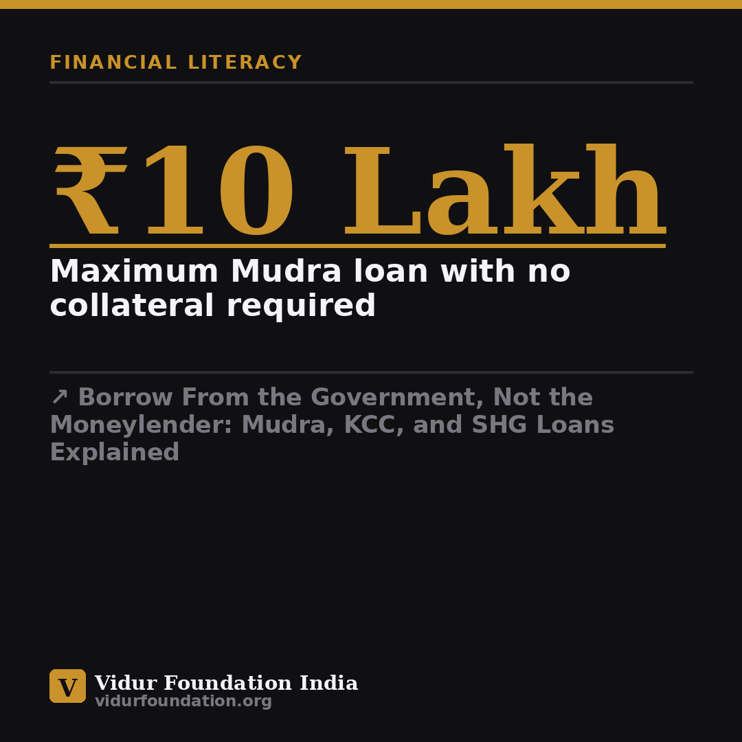 Borrow From the Government, Not the Moneylender: Mudra, KCC, and SHG Loans Explained — key fact card