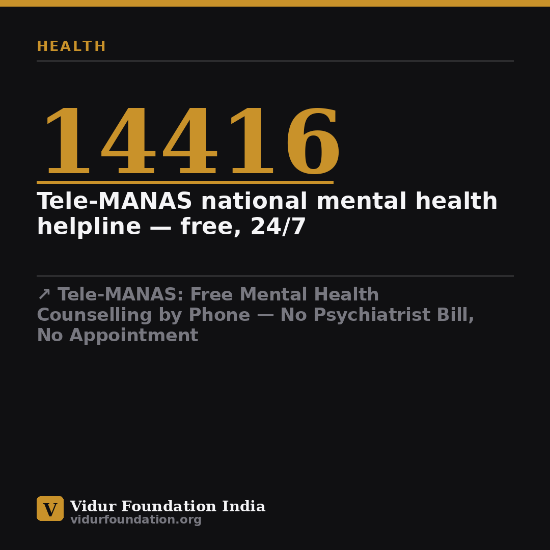 Tele-MANAS: Free Mental Health Counselling by Phone — No Psychiatrist Bill, No Appointment — key fact card