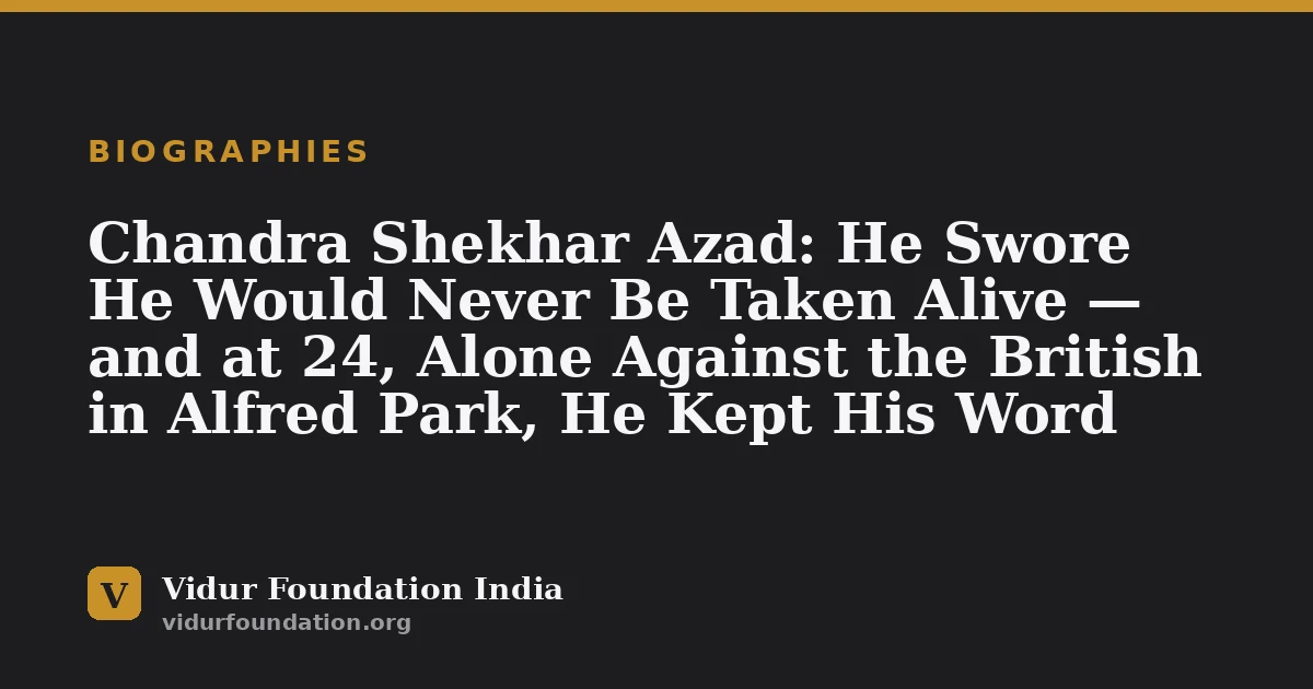 Chandra Shekhar Azad: He Swore He Would Never Be Taken Alive — and at 24, Alone Against the British in Alfred Park, He Kept His Word
