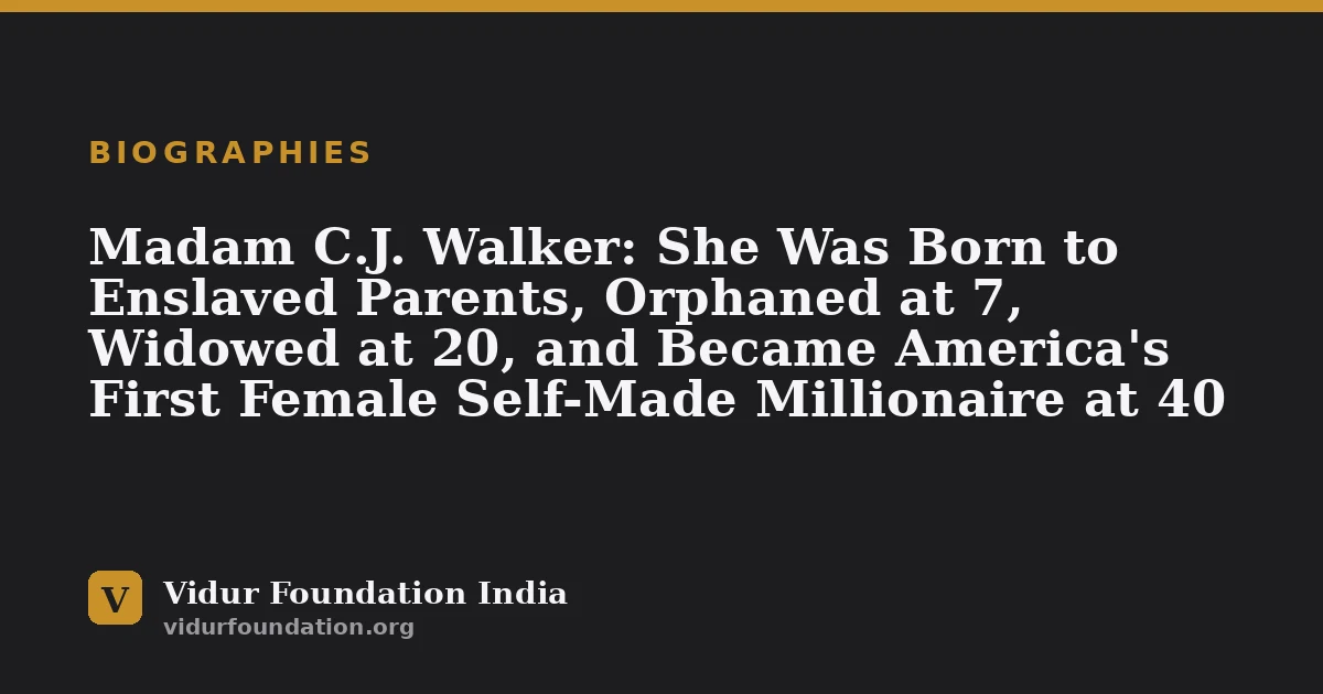 Madam C.J. Walker: She Was Born to Enslaved Parents, Orphaned at 7, Widowed at 20, and Became America's First Female Self-Made Millionaire at 40